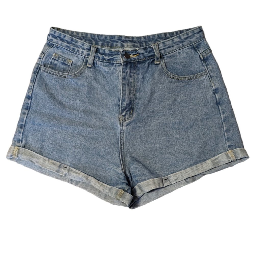 Shein Jean Shorts Denim High Rise Rolled Cuff Medium Wash Women's Size XL 31x2.5
